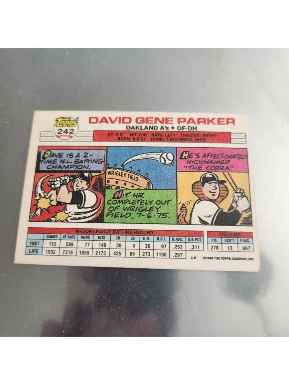 1988 Topps Big #242 Dave Parker - Picture 2 of 3
